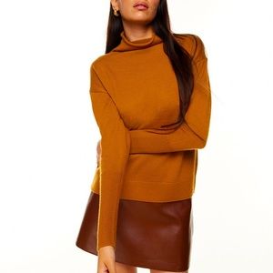 WILFRED Cyprie 100% merino wool mock neck knit sweater golden yellow Aritzia